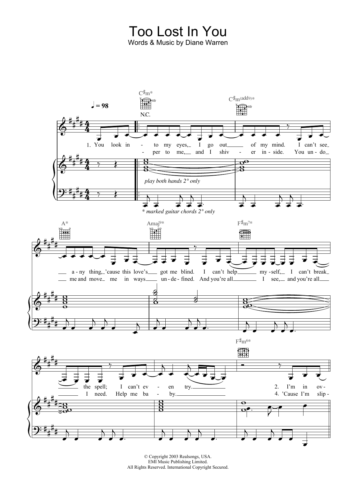 Learn to play Sugababes Too Lost In You sheet music for Piano, Vocal & Guitar in minutes. Sugababes Too Lost In You sheet music preview music notes and score for Piano, Vocal & Guitar including 6 page(s)
