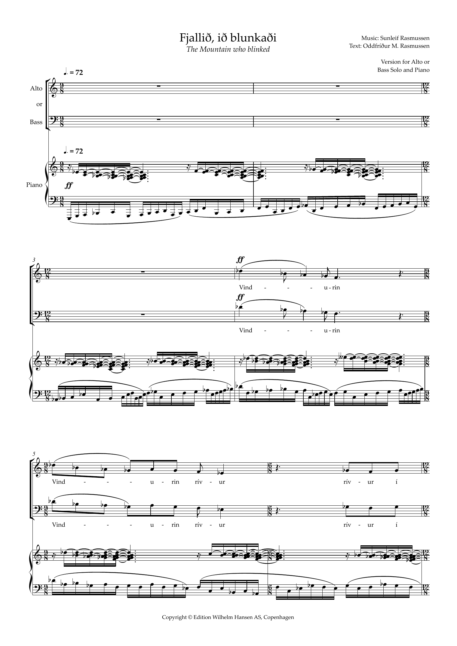 Sunleif Rasmussen Fjallið, ið blunkaði (The Mountain Who Blinked) (for Alto or Bass) sheet music, chords, lyrics - Printable PDF for Piano & Vocal