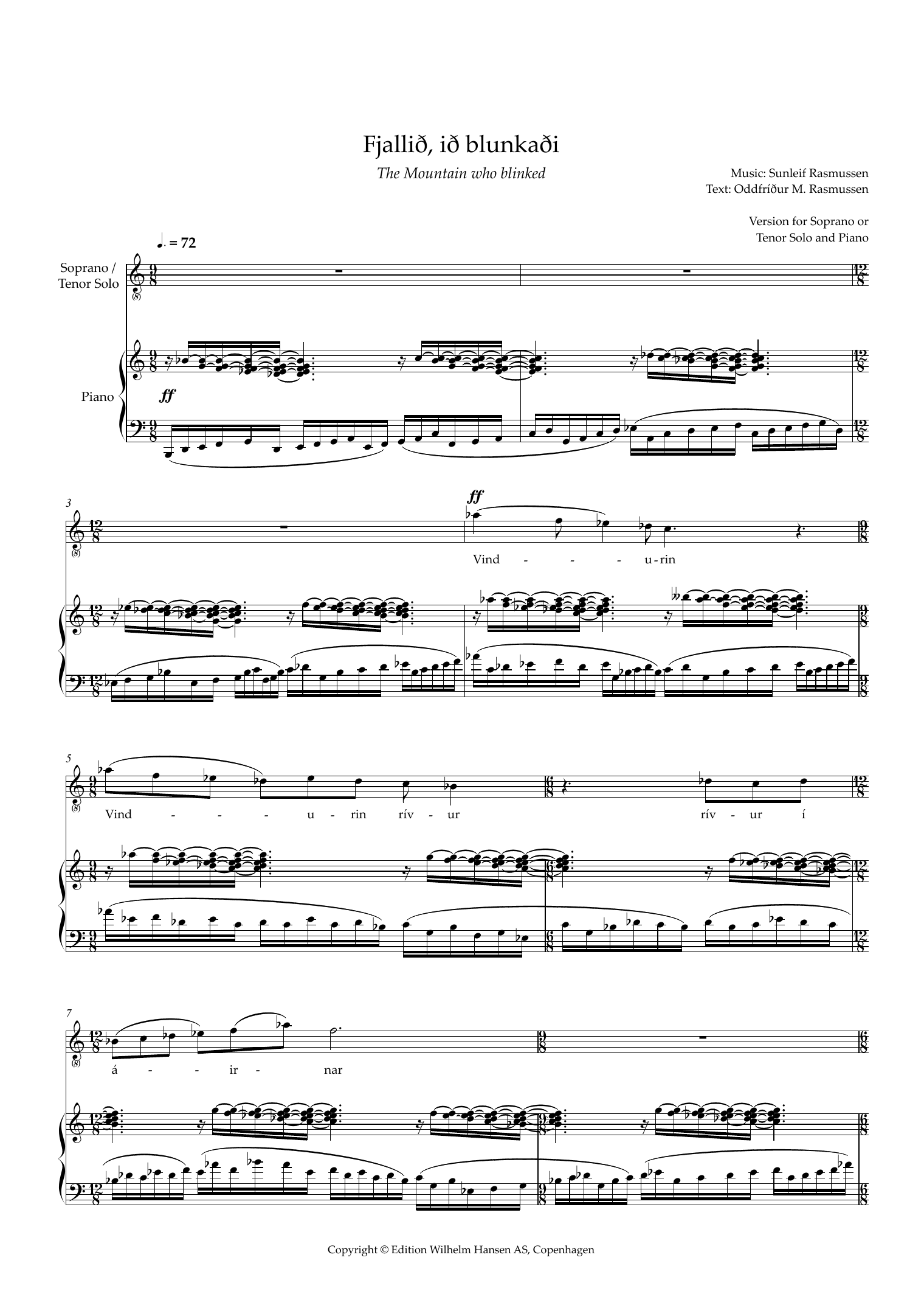 Sunleif Rasmussen Fjallið, ið blunkaði (The Mountain Who Blinked) (for Tenor or Soprano) sheet music, chords, lyrics - Printable PDF for Piano & Vocal