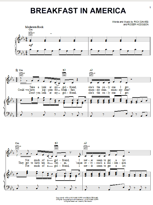 Download Supertramp  Sheet Music and learn how to play Piano, Vocal & Guitar PDF score in minutes