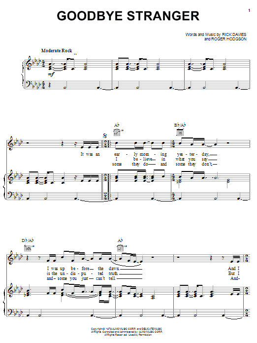 Learn to play Supertramp Goodbye Stranger sheet music for Guitar Tab in minutes. Supertramp Goodbye Stranger sheet music preview music notes and score for Guitar Tab including 15 page(s)