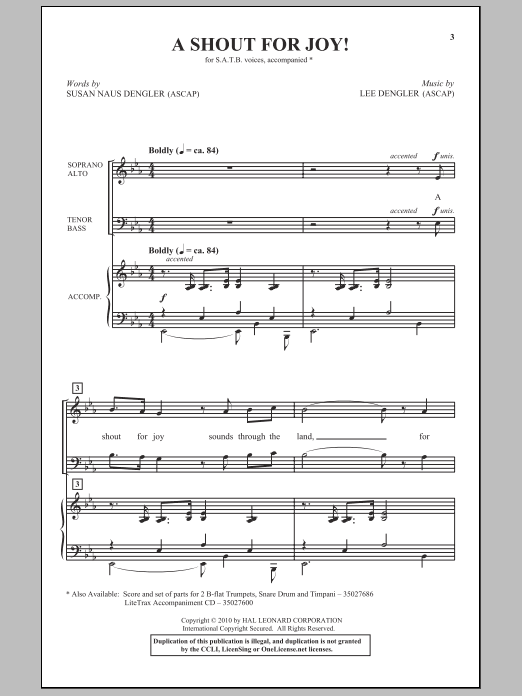 Susan Naus Dengler A Shout For Joy! sheet music, chords, lyrics - Printable PDF for SATB Choir
