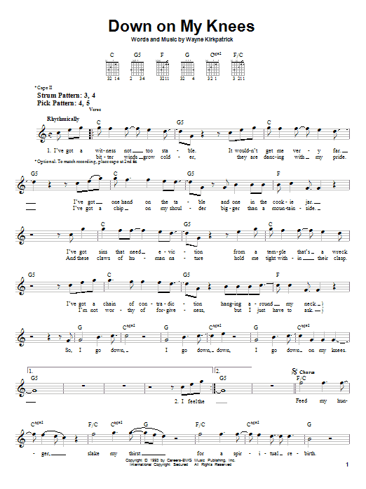 Learn to play Susan Ashton Down On My Knees sheet music for Easy Guitar in minutes. Susan Ashton Down On My Knees sheet music preview music notes and score for Easy Guitar including 2 page(s)