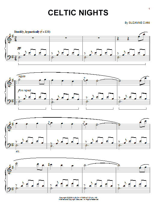 Learn to play Suzanne Ciani Celtic Nights sheet music for Piano in minutes. Suzanne Ciani Celtic Nights sheet music preview music notes and score for Piano including 9 page(s)