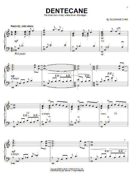 Learn to play Suzanne Ciani Dentecane sheet music for Piano in minutes. Suzanne Ciani Dentecane sheet music preview music notes and score for Piano including 5 page(s)