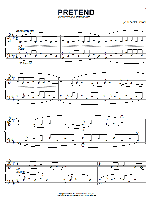 Learn to play Suzanne Ciani Pretend sheet music for Piano in minutes. Suzanne Ciani Pretend sheet music preview music notes and score for Piano including 7 page(s)