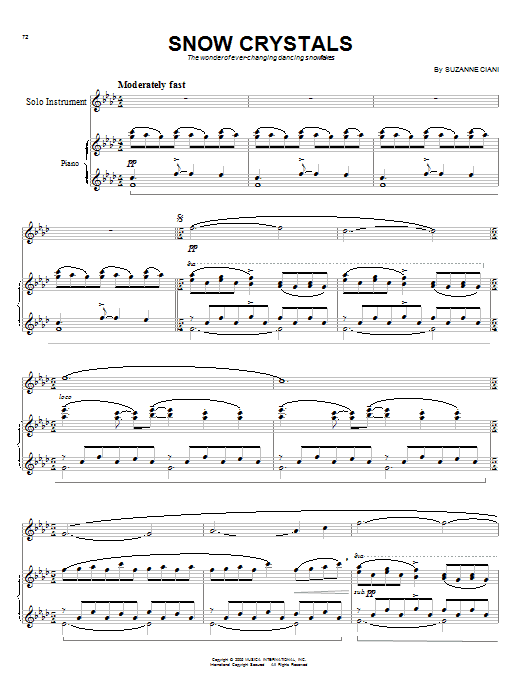 Learn to play Suzanne Ciani Snow Crystals sheet music for Piano in minutes. Suzanne Ciani Snow Crystals sheet music preview music notes and score for Piano including 7 page(s)