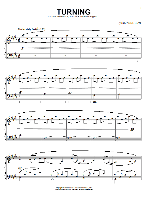 Learn to play Suzanne Ciani Turning sheet music for Piano in minutes. Suzanne Ciani Turning sheet music preview music notes and score for Piano including 6 page(s)