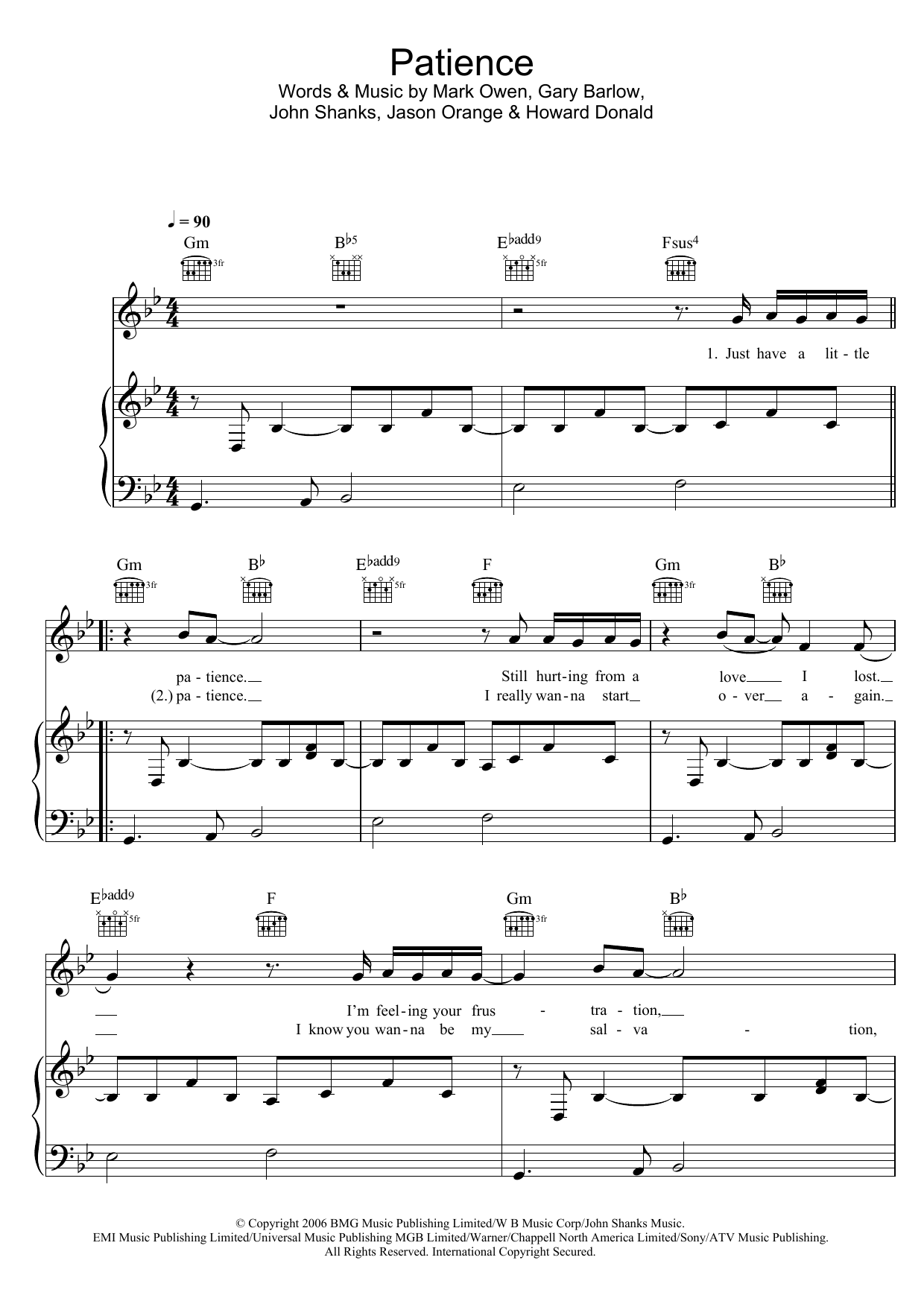 Learn to play Take That Patience sheet music for Beginner Piano in minutes. Take That Patience sheet music preview music notes and score for Beginner Piano including 2 page(s)