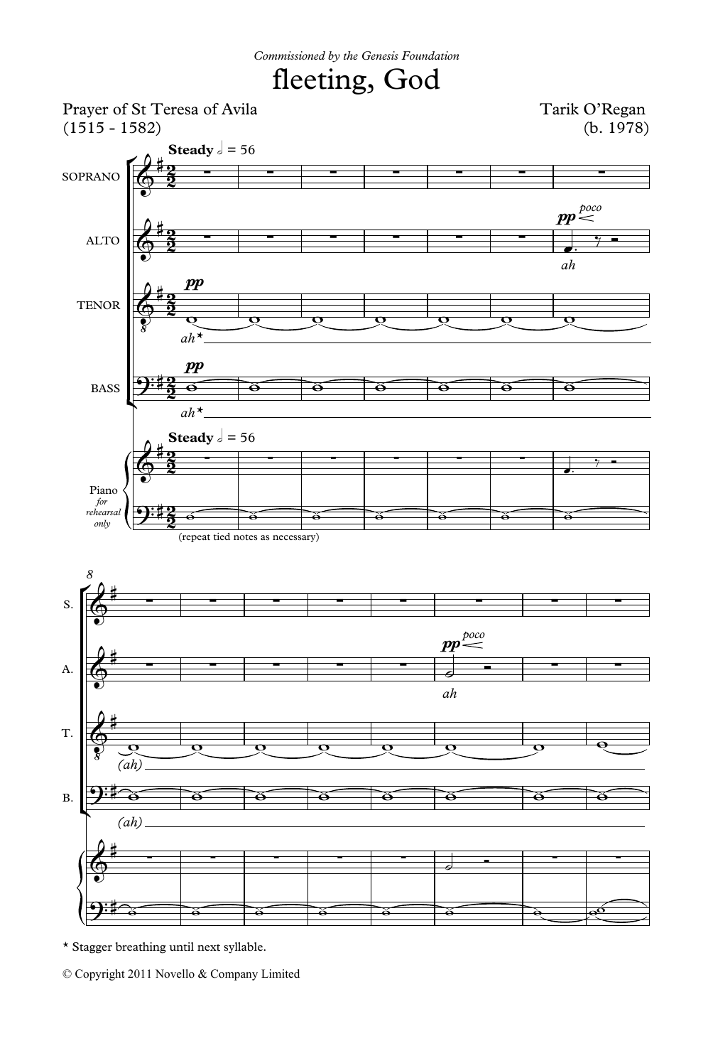 Tarik O'Regan Fleeting, God sheet music, chords, lyrics - Printable PDF for SATB Choir