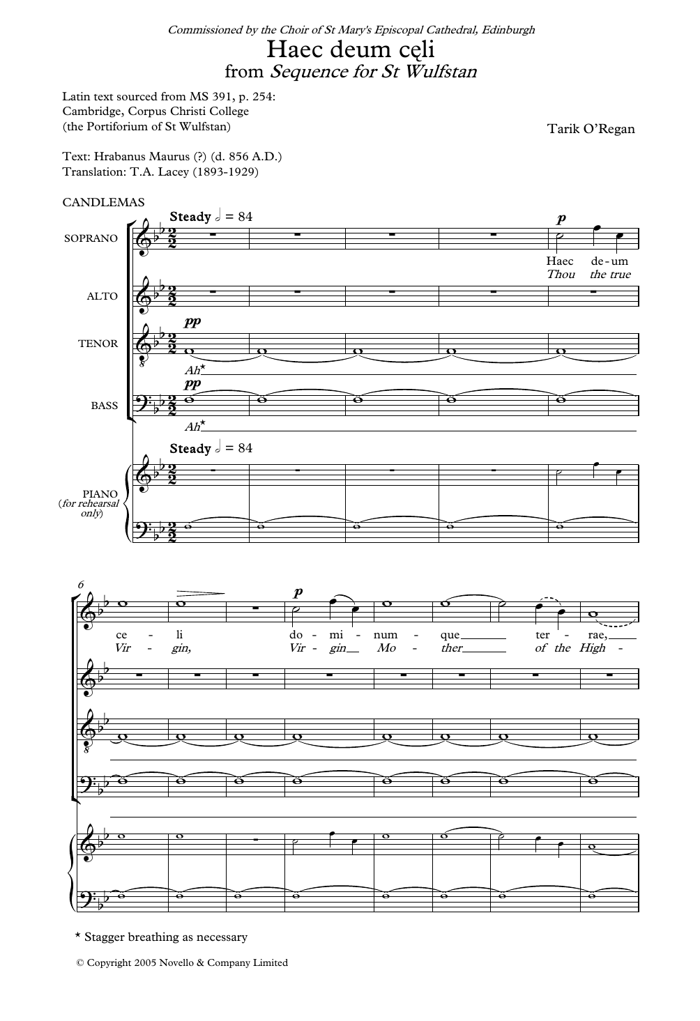 Tarik O'Regan Haec Deum Celi (From Sequence for St Wulfstan) sheet music, chords, lyrics - Printable PDF for SATB Choir