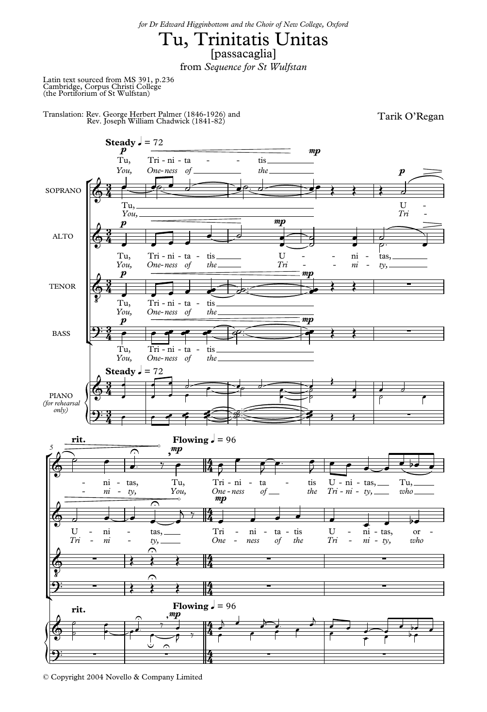 Tarik O'Regan Tu Trinitatis Unitas (From Sequence For St Wulfstan) sheet music, chords, lyrics - Printable PDF for Choir