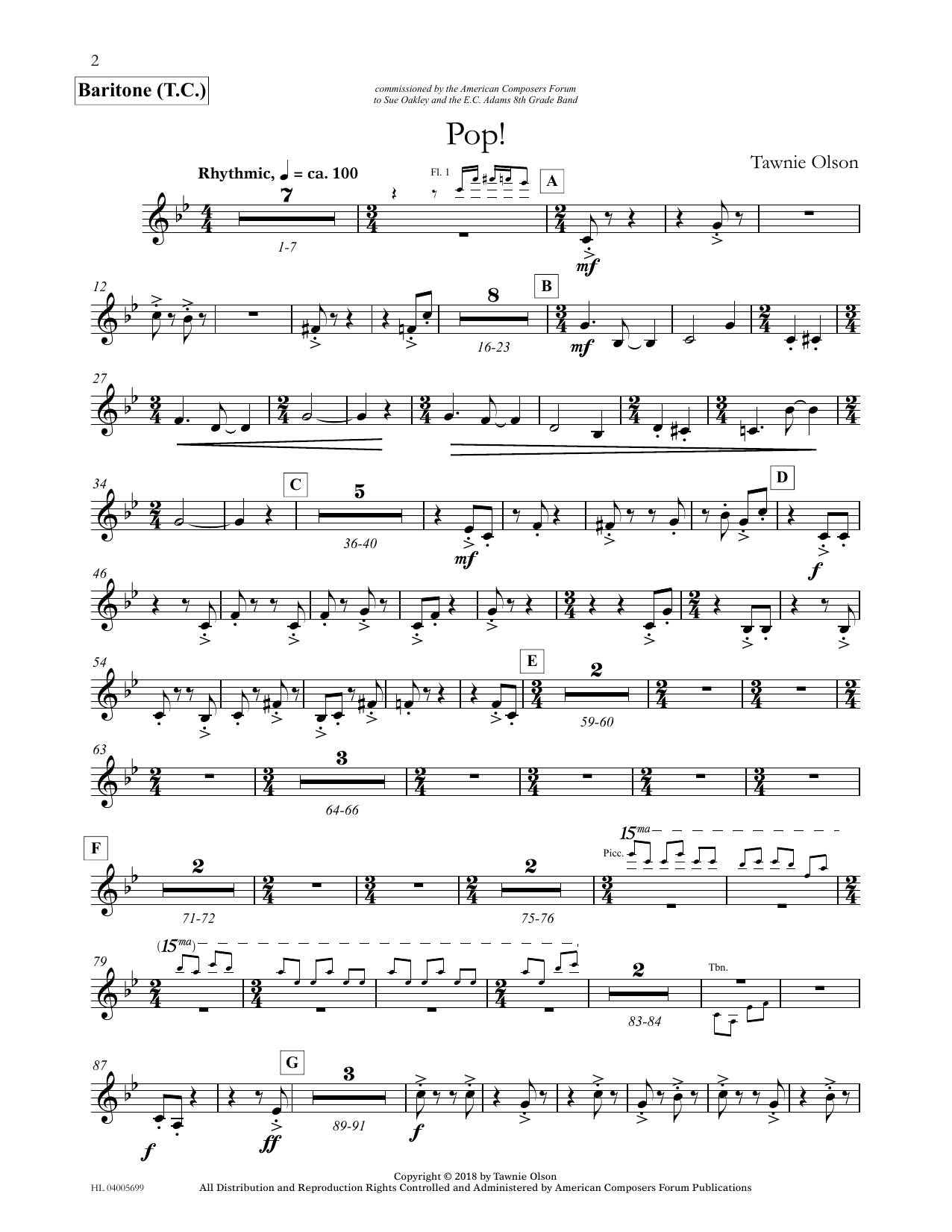 Tawnie Olson Pop! - Euphonium/Baritone TC sheet music, chords, lyrics - Printable PDF for Concert Band