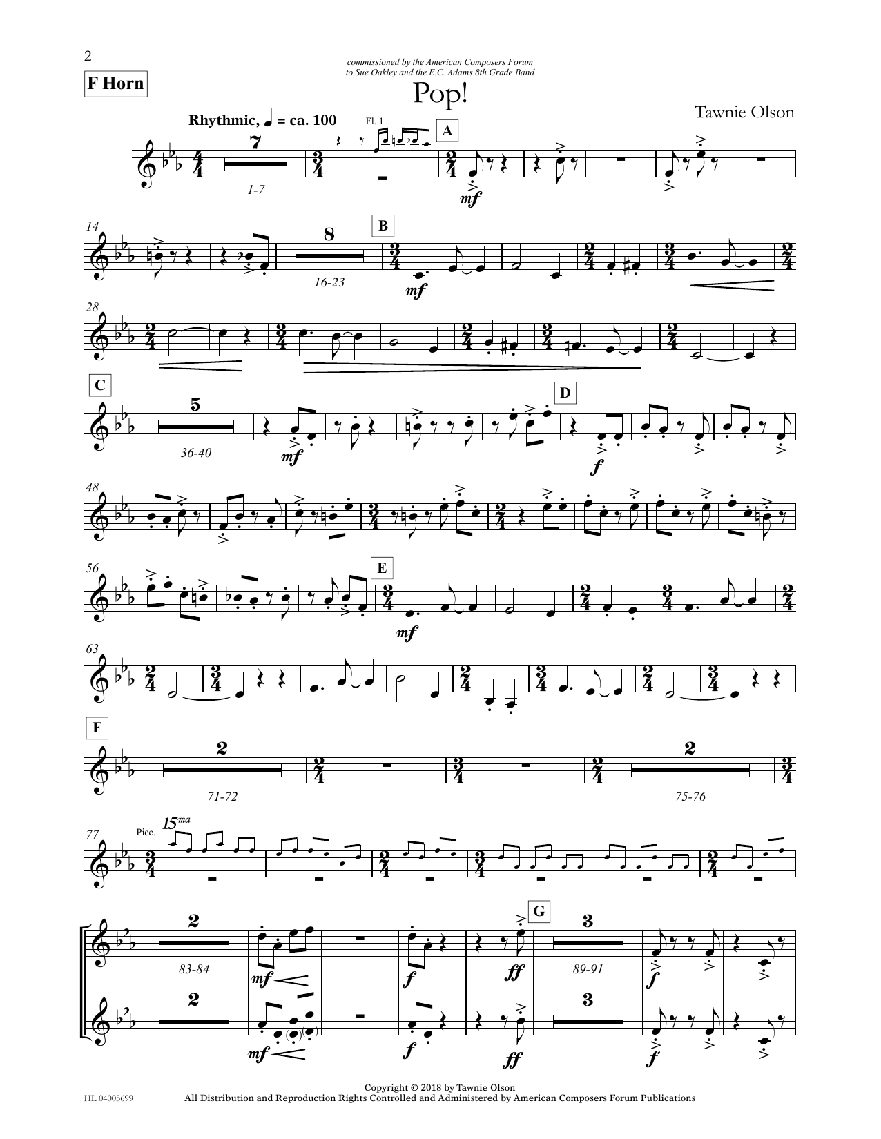 Tawnie Olson Pop! - French Horn (Divisi) sheet music, chords, lyrics - Printable PDF for Concert Band