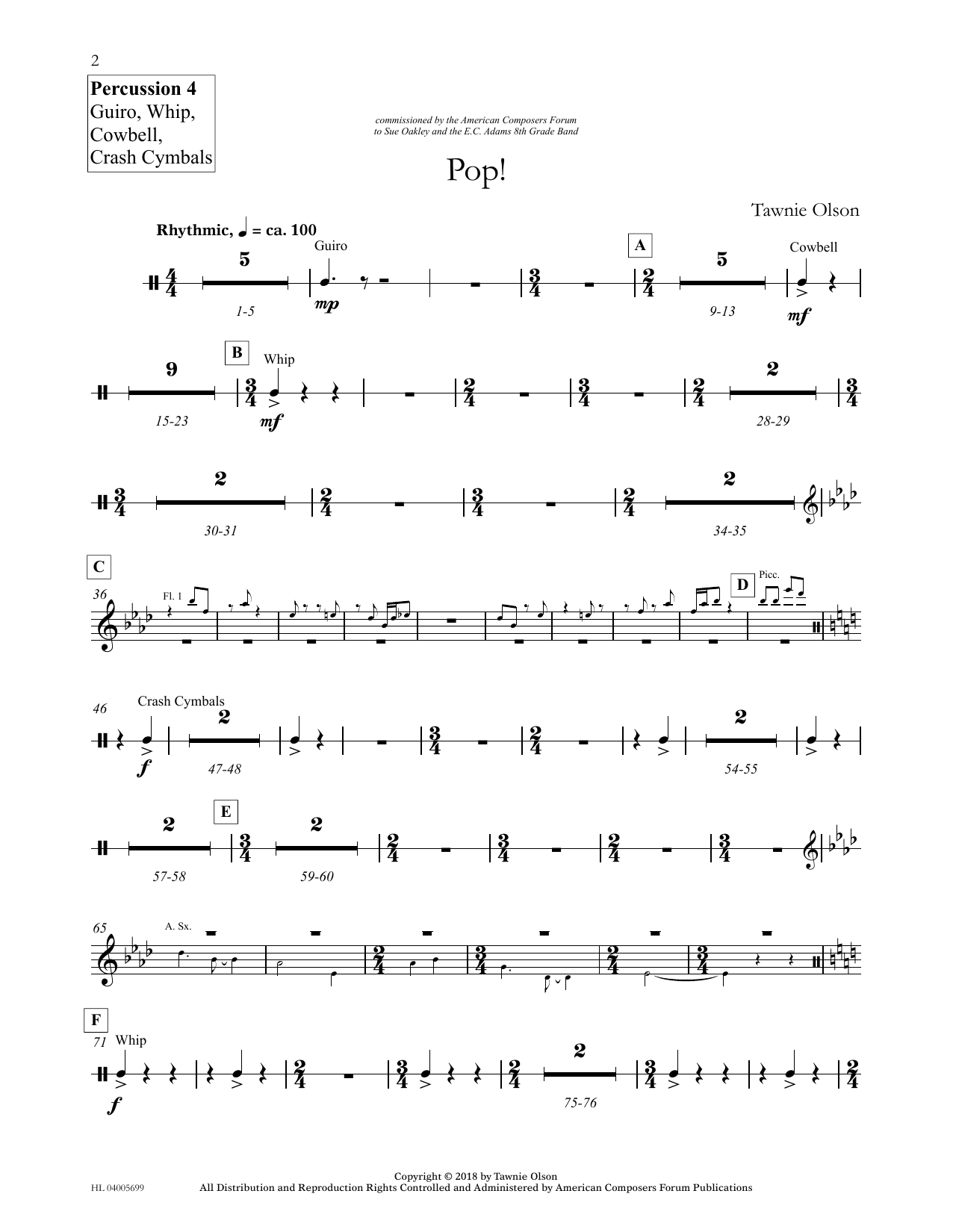 Tawnie Olson Pop! - Percussion 4 guiro, Cowbell... sheet music, chords, lyrics - Printable PDF for Concert Band