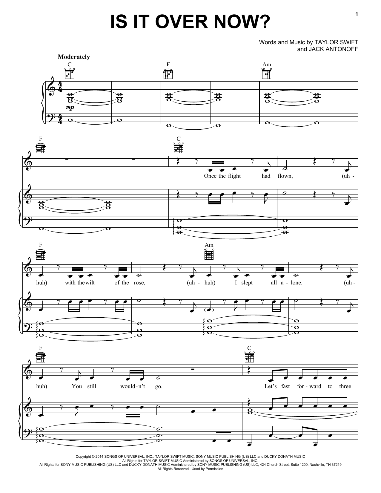 Taylor Swift Is It Over Now? (Taylor's Version) (From The Vault) sheet music, chords, lyrics - Printable PDF for Piano, Vocal & Guitar Chords (Right-Hand Melody)