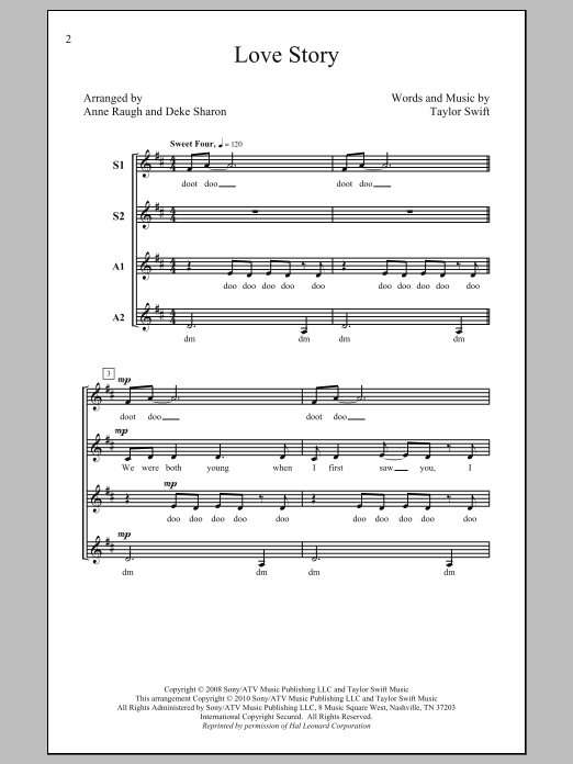 Taylor Swift Love Story (arr. Deke Sharon) sheet music, chords, lyrics - Printable PDF for SSA