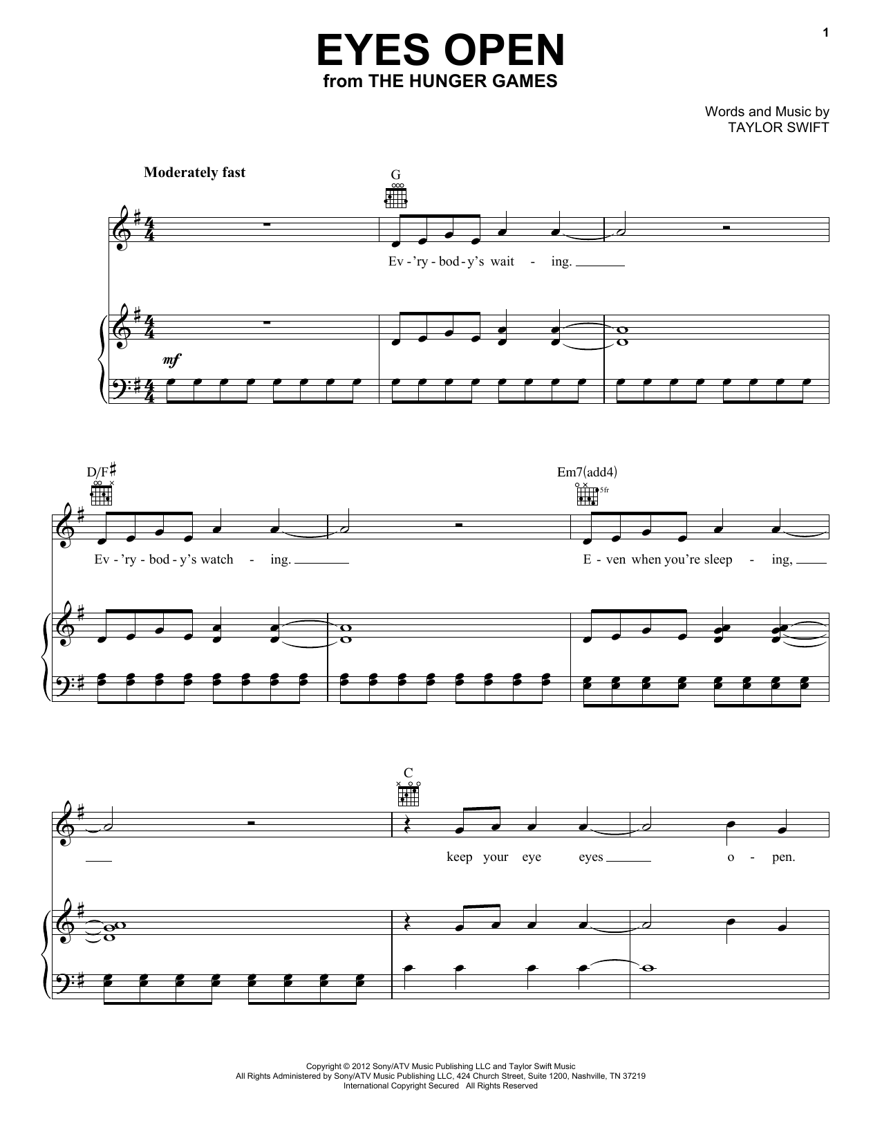Learn to play Taylor Swift Eyes Open sheet music for Guitar Tab in minutes. Taylor Swift Eyes Open sheet music preview music notes and score for Guitar Tab including 10 page(s)