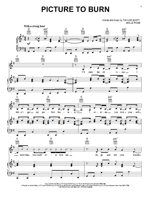 Learn to play Taylor Swift Picture To Burn sheet music for Piano in minutes. Taylor Swift Picture To Burn sheet music preview music notes and score for Piano including 4 page(s)