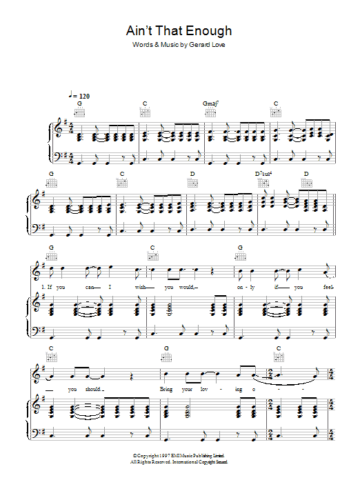Learn to play Teenage Fanclub Ain't That Enough sheet music for Piano, Vocal & Guitar in minutes. Teenage Fanclub Ain't That Enough sheet music preview music notes and score for Piano, Vocal & Guitar including 6 page(s)