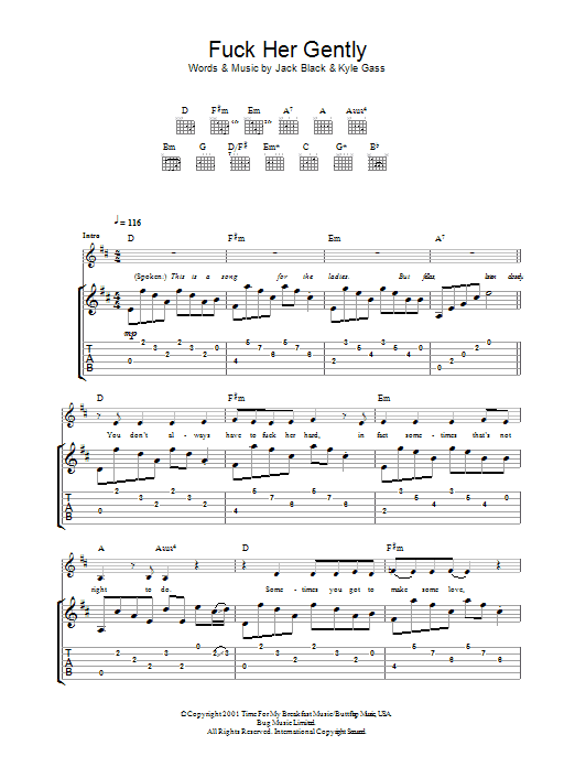 Tenacious D Fuck Her Gently sheet music preview music notes and score for Guitar Tab including 5 page(s)