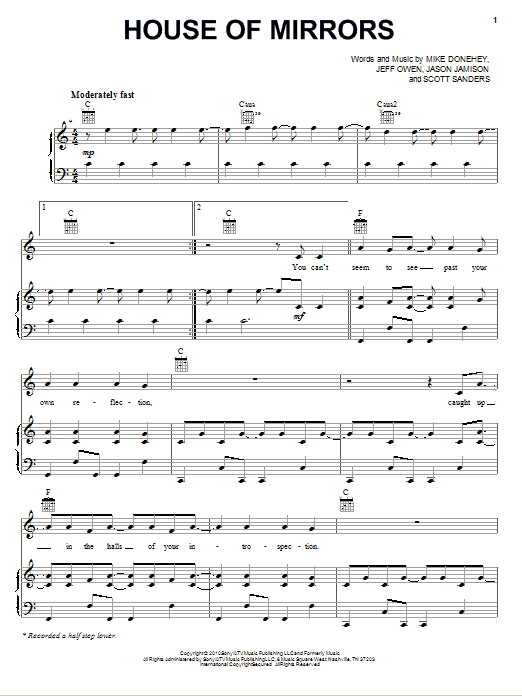 Tenth Avenue North House Of Mirrors sheet music, chords, lyrics - Printable PDF for Piano, Vocal & Guitar (Right-Hand Melody)