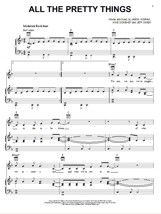 Learn to play Tenth Avenue North All The Pretty Things sheet music for Piano, Vocal & Guitar (Right-Hand Melody) in minutes. Tenth Avenue North All The Pretty Things sheet music preview music notes and score for Piano, Vocal & Guitar (Right-Hand Melody) including 9 page(s)