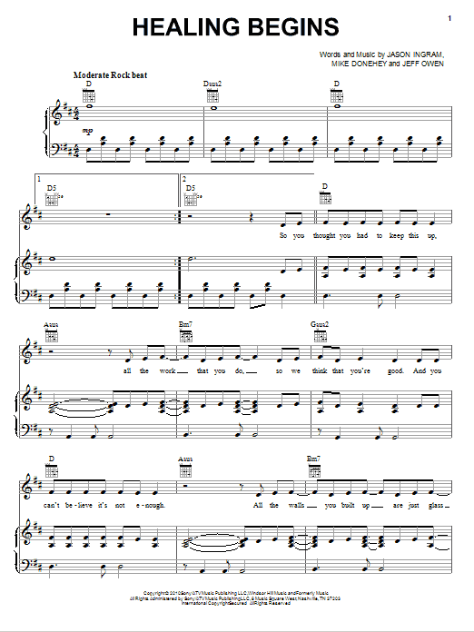 Learn to play Tenth Avenue North Healing Begins sheet music for Piano, Vocal & Guitar (Right-Hand Melody) in minutes. Tenth Avenue North Healing Begins sheet music preview music notes and score for Piano, Vocal & Guitar (Right-Hand Melody) including 7 page(s)