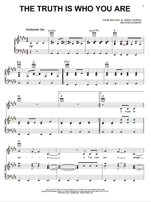 Learn to play Tenth Avenue North The Truth Is Who You Are sheet music for Piano, Vocal & Guitar (Right-Hand Melody) in minutes. Tenth Avenue North The Truth Is Who You Are sheet music preview music notes and score for Piano, Vocal & Guitar (Right-Hand Melody) including 9 page(s)
