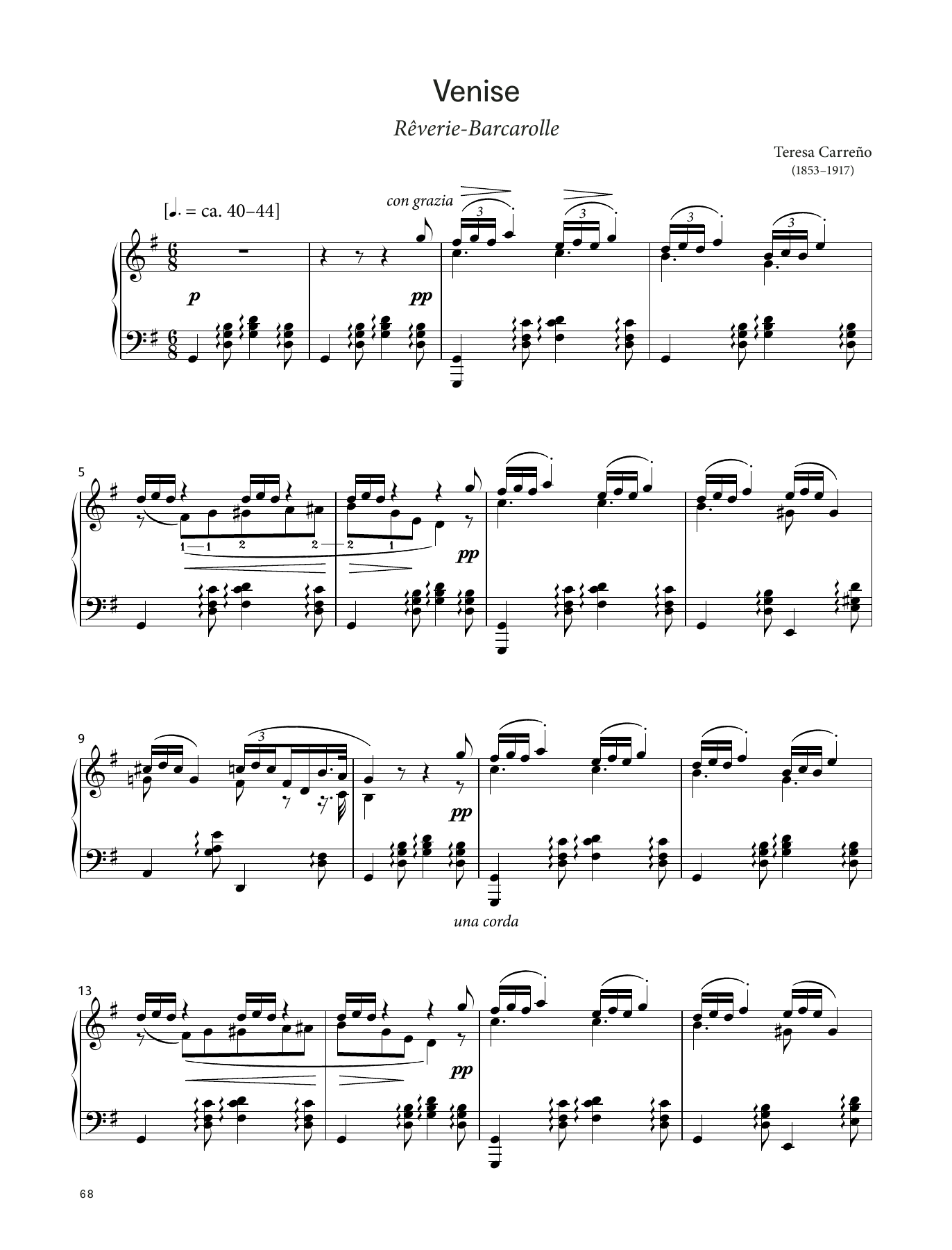 Teresa Carreño Venise Rêverie-Barcarolle, Op. 33 (LCME Piano 2018 Grade 8 List B) sheet music, chords, lyrics - Printable PDF for Piano Solo