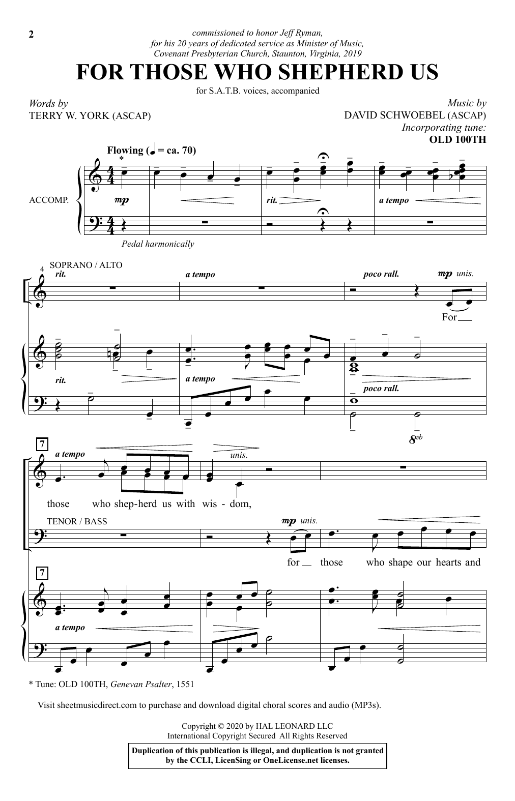 Terry W. York and David Schwoebel For Those Who Shepherd Us sheet music, chords, lyrics - Printable PDF for SATB Choir