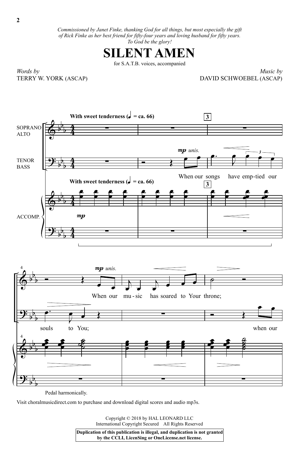 Terry York & David Schwoebel Silent Amen sheet music, chords, lyrics - Printable PDF for SATB Choir