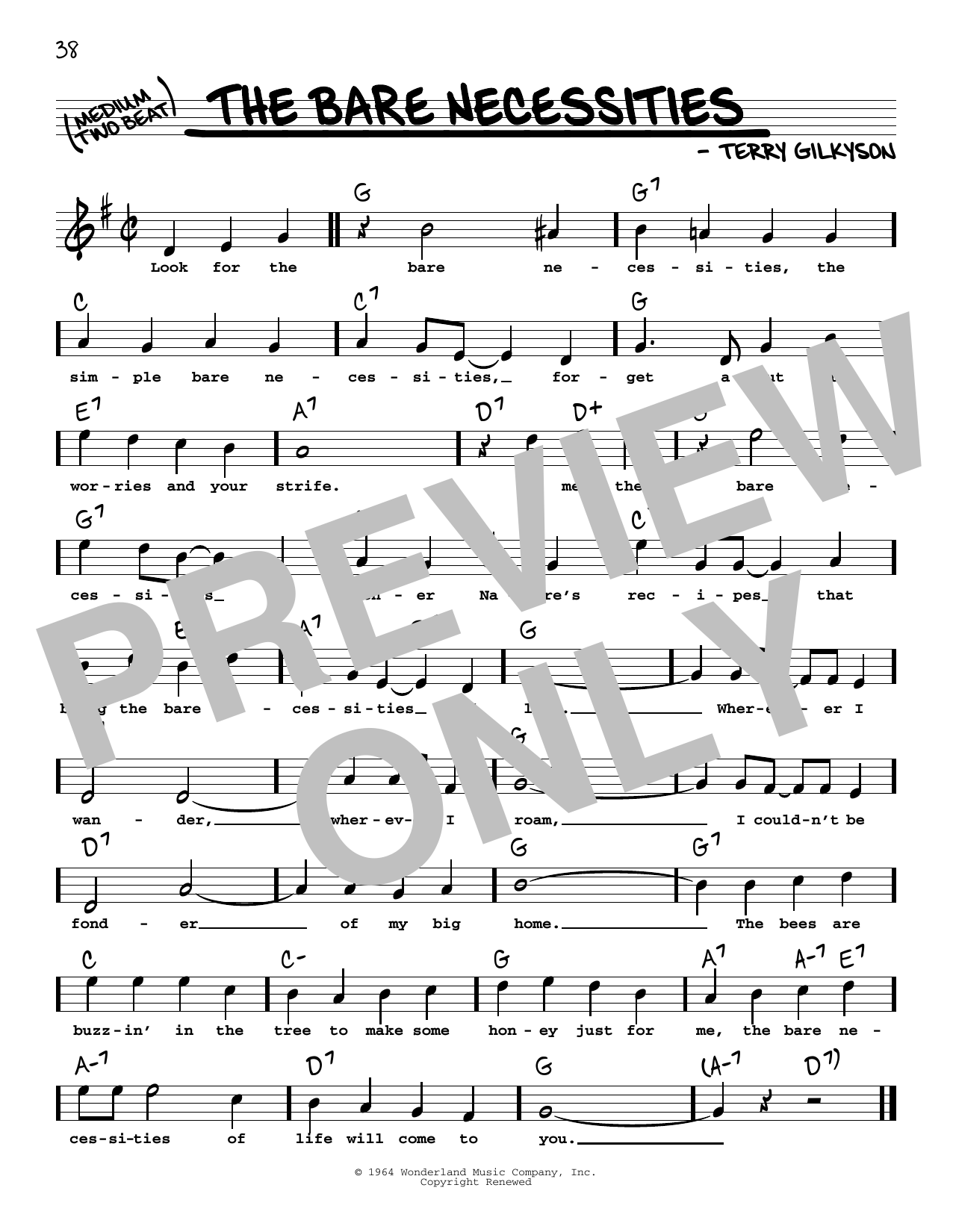 Learn to play Terry Gilkyson The Bare Necessities (High Voice) sheet music for Real Book – Melody, Lyrics & Chords in minutes. Terry Gilkyson The Bare Necessities (High Voice) sheet music preview music notes and score for Real Book – Melody, Lyrics & Chords including 1 page(s)