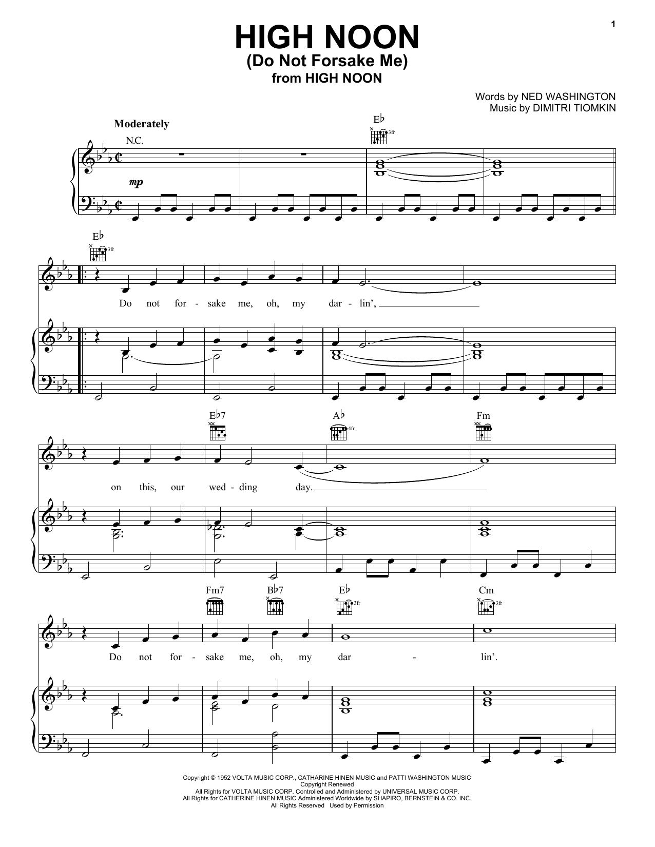 Tex Ritter High Noon (Do Not Forsake Me) sheet music preview music notes and score for Piano, Vocal & Guitar (Right-Hand Melody) including 6 page(s)
