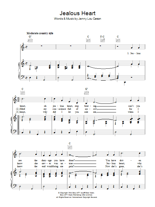 Learn to play Tex Ritter Jealous Heart sheet music for Lyrics & Piano Chords in minutes. Tex Ritter Jealous Heart sheet music preview music notes and score for Lyrics & Piano Chords including 2 page(s)