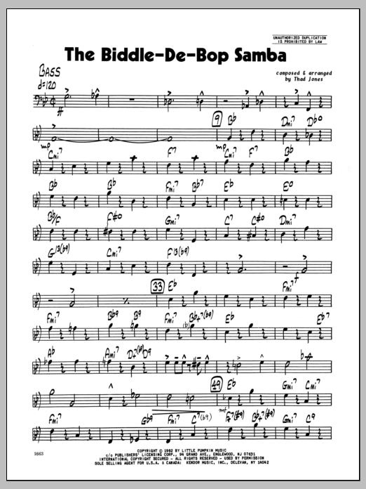 Learn to play Thad Jones Biddle-De-Bop Samba, The - Bass sheet music for Jazz Ensemble in minutes. Thad Jones Biddle-De-Bop Samba, The - Bass sheet music preview music notes and score for Jazz Ensemble including 4 page(s)
