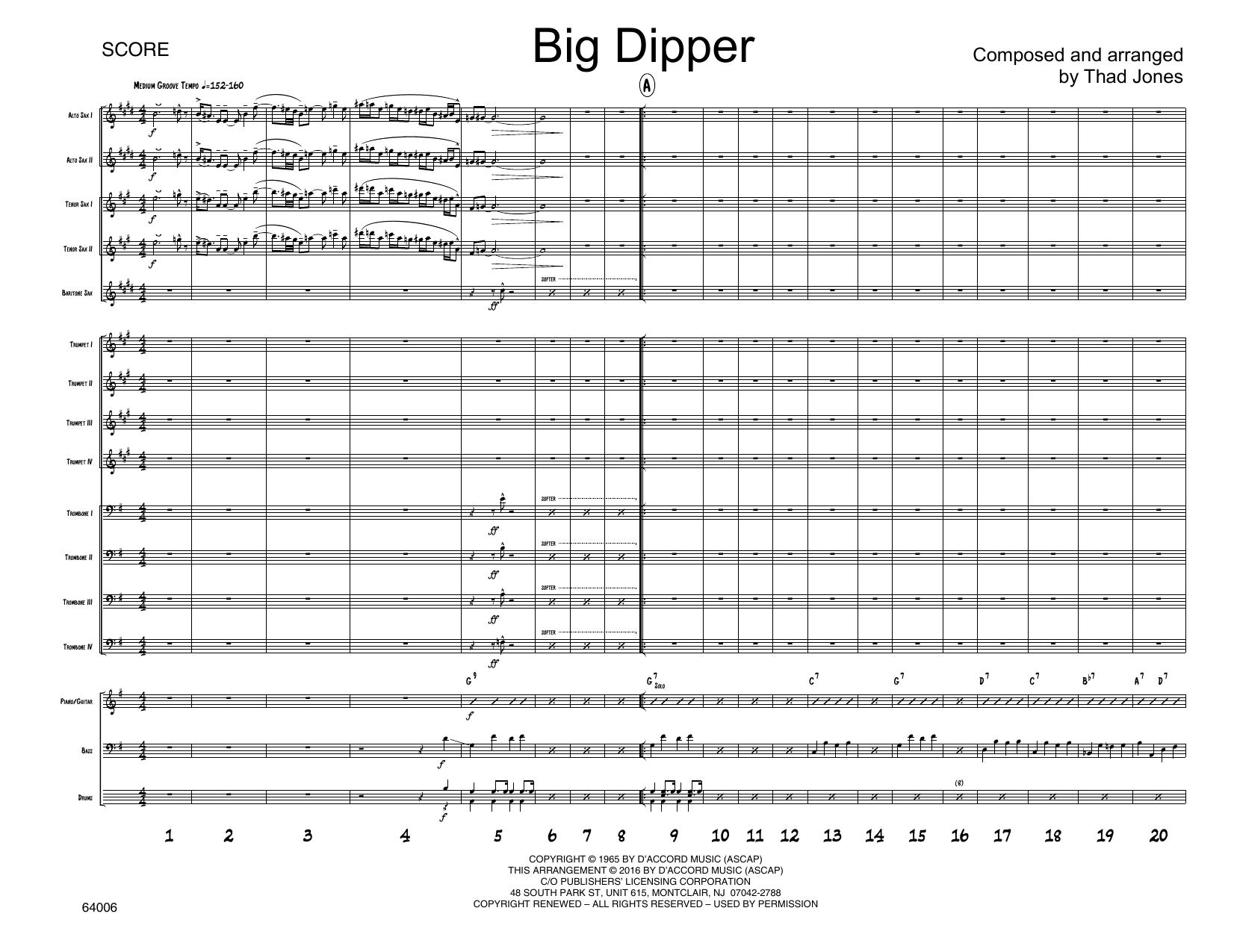 Thad Jones Big Dipper - Full Score sheet music preview music notes and score for Jazz Ensemble including 10 page(s)