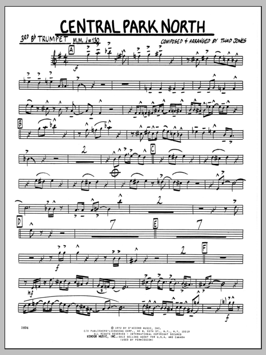 Learn to play Thad Jones Central Park North - 3rd Bb Trumpet sheet music for Jazz Ensemble in minutes. Thad Jones Central Park North - 3rd Bb Trumpet sheet music preview music notes and score for Jazz Ensemble including 2 page(s)