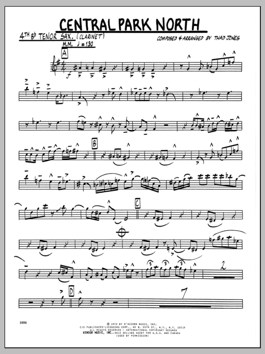 Learn to play Thad Jones Central Park North - 4TH Bb TENOR SAXOPHONE sheet music for Jazz Ensemble in minutes. Thad Jones Central Park North - 4TH Bb TENOR SAXOPHONE sheet music preview music notes and score for Jazz Ensemble including 3 page(s)