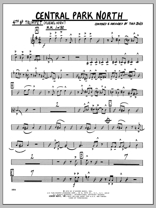 Learn to play Thad Jones Central Park North - 4th Bb Trumpet sheet music for Jazz Ensemble in minutes. Thad Jones Central Park North - 4th Bb Trumpet sheet music preview music notes and score for Jazz Ensemble including 3 page(s)
