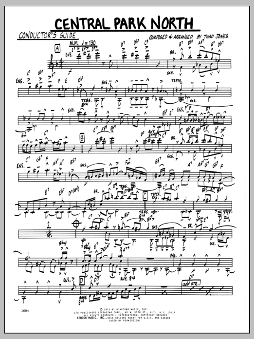 Learn to play Thad Jones Central Park North - Conductor sheet music for Jazz Ensemble in minutes. Thad Jones Central Park North - Conductor sheet music preview music notes and score for Jazz Ensemble including 4 page(s)
