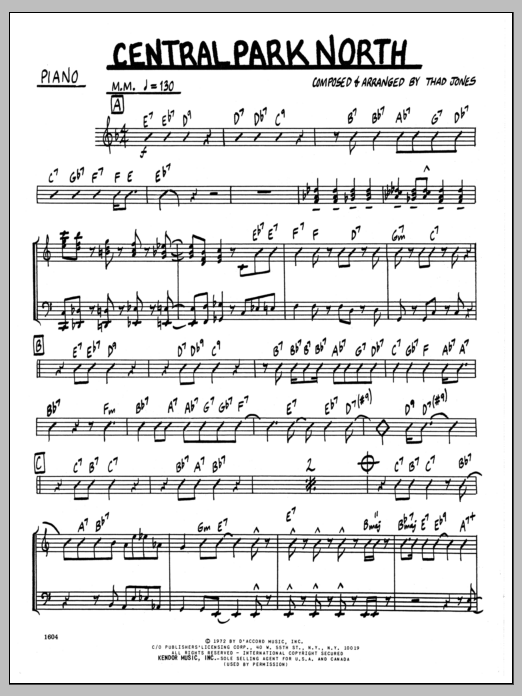 Learn to play Thad Jones Central Park North - Piano sheet music for Jazz Ensemble in minutes. Thad Jones Central Park North - Piano sheet music preview music notes and score for Jazz Ensemble including 4 page(s)