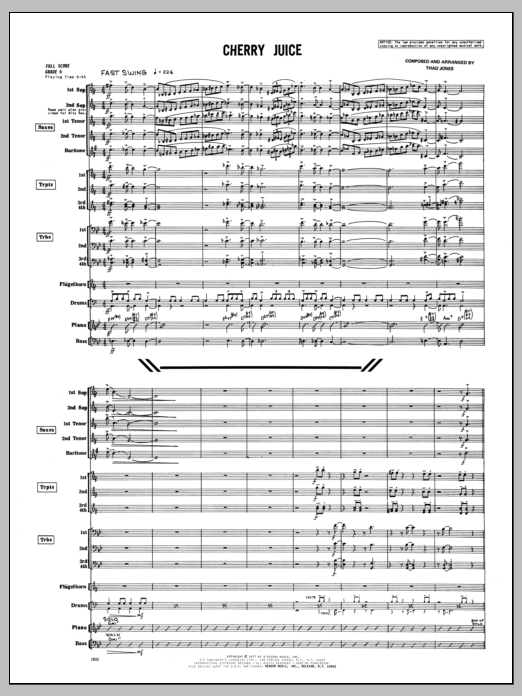 Learn to play Thad Jones Cherry Juice - Full Score sheet music for Jazz Ensemble in minutes. Thad Jones Cherry Juice - Full Score sheet music preview music notes and score for Jazz Ensemble including 14 page(s)