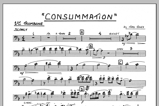 Learn to play Thad Jones Consummation - 1st Trombone sheet music for Jazz Ensemble in minutes. Thad Jones Consummation - 1st Trombone sheet music preview music notes and score for Jazz Ensemble including 1 page(s)
