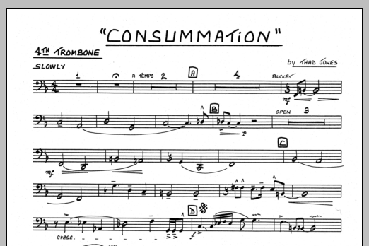 Learn to play Thad Jones Consummation - 4th Trombone sheet music for Jazz Ensemble in minutes. Thad Jones Consummation - 4th Trombone sheet music preview music notes and score for Jazz Ensemble including 1 page(s)