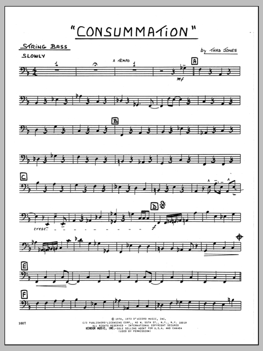 Learn to play Thad Jones Consummation - Bass sheet music for Jazz Ensemble in minutes. Thad Jones Consummation - Bass sheet music preview music notes and score for Jazz Ensemble including 2 page(s)