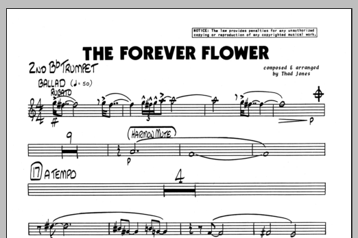 Learn to play Thad Jones The Forever Flower - 2nd Bb Trumpet sheet music for Jazz Ensemble in minutes. Thad Jones The Forever Flower - 2nd Bb Trumpet sheet music preview music notes and score for Jazz Ensemble including 1 page(s)