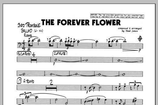 Learn to play Thad Jones The Forever Flower - 3rd Trombone sheet music for Jazz Ensemble in minutes. Thad Jones The Forever Flower - 3rd Trombone sheet music preview music notes and score for Jazz Ensemble including 1 page(s)