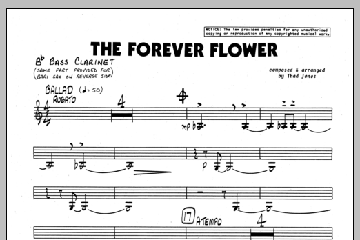 Learn to play Thad Jones The Forever Flower - Baritone Sax sheet music for Jazz Ensemble in minutes. Thad Jones The Forever Flower - Baritone Sax sheet music preview music notes and score for Jazz Ensemble including 1 page(s)
