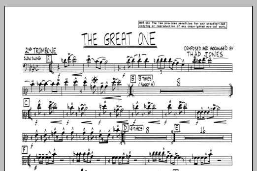 Learn to play Thad Jones The Great One - 2nd Trombone sheet music for Jazz Ensemble in minutes. Thad Jones The Great One - 2nd Trombone sheet music preview music notes and score for Jazz Ensemble including 1 page(s)